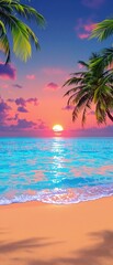 Wall Mural - A beautiful sunset over the ocean with a stunning summer beach scene in the foreground, sunset, shore