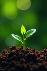 Wall Mural - Tiny coffee plants emerge, beautiful green leaves , growth, coffee plant, detail