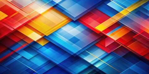 Aufkleber - A vibrant abstract background of overlapping geometric shapes in shades of blue, red, and yellow, creating a dynamic and visually appealing design.