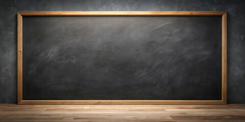 Aufkleber - A blank blackboard with a wooden frame stands against a textured wall, waiting to be filled with knowledge, ideas, and creativity, ready to inspire and educate.