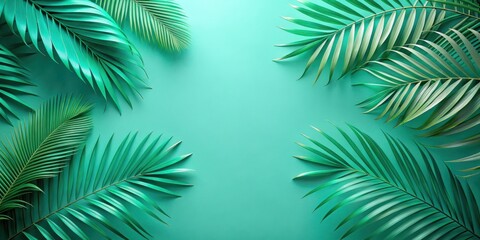 Aufkleber - Tropical Palm Fronds Bordering a Vibrant Green Background