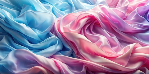 Poster - A delicate and flowing swirl of soft pastel pink and blue fabric, creating an abstract and dreamy texture