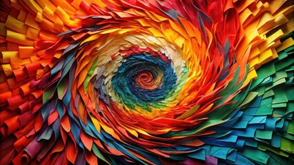 Poster - A vibrant, abstract spiral formed from meticulously arranged paper strips, creating a captivating optical illusion of color and texture.