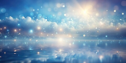 Poster - A serene landscape of twinkling stars reflecting on a calm, blue water surface beneath a dreamy sky