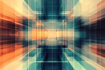 Poster - futuristic grid structure with vibrant colors creating depth and