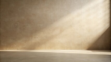 Aufkleber - A Minimalist Interior Design Concept Featuring a Light Beige Wall and a Sunbeam Shining Through the Window, Creating a Peaceful and Serene Ambiance