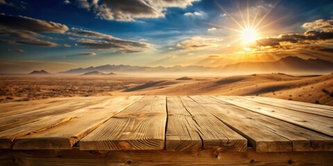 Aufkleber - Golden Hour Over Dusty Plains with Wooden Tabletop