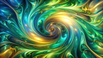 Poster - Abstract Liquid Swirl of Green, Yellow, and Blue Hues
