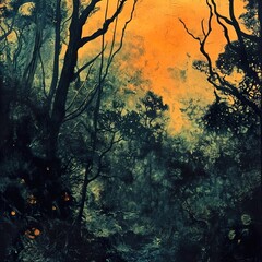 Wall Mural - Enchanted Forest: A Sunset Landscape Painting