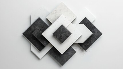 Poster - Overlapping monochrome squares minimalist art geometric composition indoor gallery close-up view emphasizing simplicity and precision