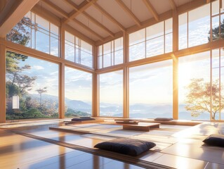 Poster - Serene minimalist interior design tranquil space photography natural setting horizon view calmness concept