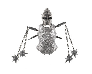 Wall Mural - knight breastplate and weapons isolated on white background