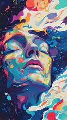 Wall Mural - Cosmic Dream: A Vibrant Abstract Portrait