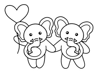 Wall Mural - Valentines Day Elephant Holding Balloon Line Art