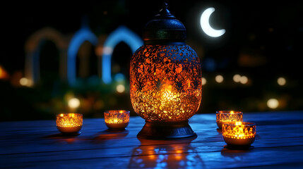 Sticker - Night Lantern, Mosque, Ramadan, Candles, Celebration