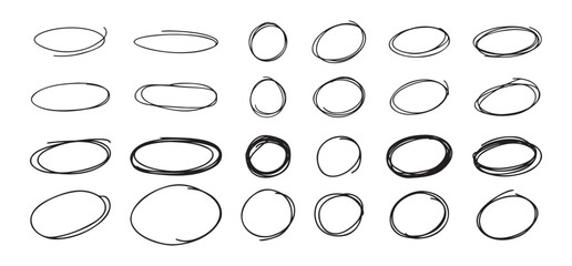Poster - Highlight oval circle hand drawn doodle frames. Free pencil round lines. Round brush mark.