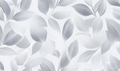 Wall Mural - shades of grey and white pattern, symmetrical leaves on the wallpaper, generative ai