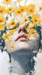 Poster - Floral Face: A Serene Portrait in Yellow Hues