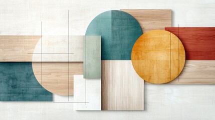 Poster - Serene geometric composition of soft shapes minimalist art space digital artwork calming color palette aesthetic interior design
