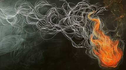 Wall Mural - A painting of a flame with a black background