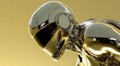 © Resi - Golden robot looking down with serious expression reflecting modern technology
