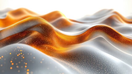 Fototapete - Abstract Digital Waves with Orange Highlights Creating a Sense of Movement and Fluidity in a Soft, Dreamy Landscape of Light and Texture