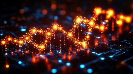 Fototapete - Abstract representation of glowing data visualization with vibrant dots and lines symbolizing digital analytics and technology trends in a futuristic environment.