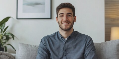 Wall Mural - Casual Smiling Man in Blue Shirt and Jeans