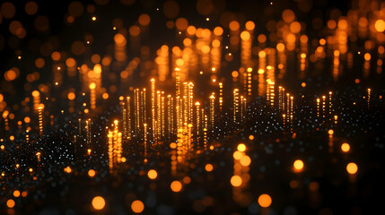 Poster - Golden Data Streams, Dark Background, Abstract, Technology