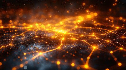 Fototapete - Stunning Network of Bright Glowing Dots and Lines on a Dark Background, Representing Digital Connections, Data Flow, and Technological Innovation in a Visual Display