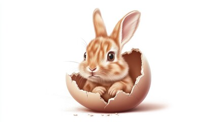 Wall Mural - Illustration of a rabbit inside a cracked easter egg on a white background