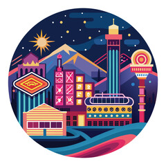 Wall Mural - Colorful cityscape vector illustration, night theme, perfect for modern posters