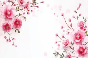 Wall Mural - Greeting card with pink flowers frame- an empty space for texts