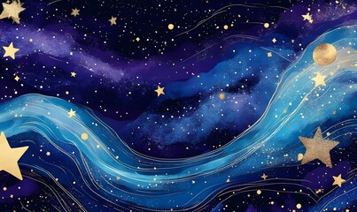 Wall Mural - blue and gold stars and space, generative ai
