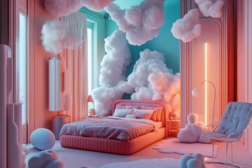 Surreal bedroom cloudscape interior design