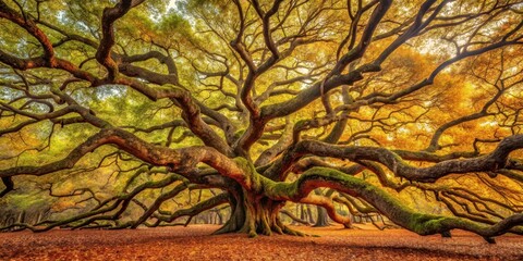 detailed image of a sprawling branch network from the angel oak tree in south carolina, showcasing u