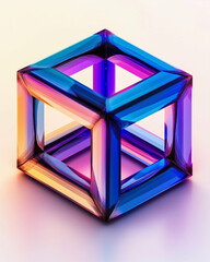 Poster - 3D geometric cube with abstract shapes in vibrant colors for graphic design