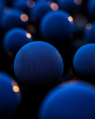 Poster - Blue spheres in graphic design with abstract background and glowing edges showcasing modern aesthetics