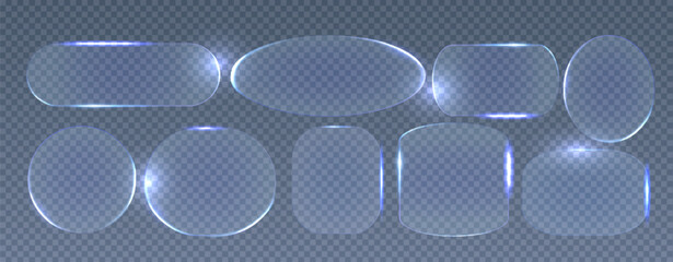 Poster - neon glass frame collection with luminescent geometric elements - blue translucent shapes with radia