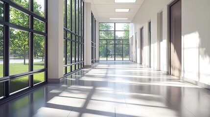 Wall Mural - A large, empty hallway with a lot of windows