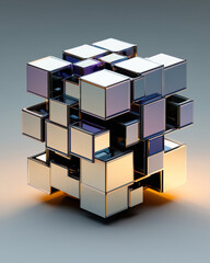 Poster - 3d cube structure graphic element design in modern style with shiny reflective surfaces