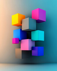 Poster - 3D colorful cubes graphic design abstract composition for modern backgrounds and digital artwork