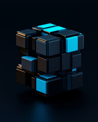 Poster - 3D cube modern technology abstract design with black and blue colors reflecting elements of innovation and creativity