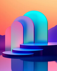 Poster - Geometric shapes in abstract design featuring colorful 3D shapes and smooth gradients