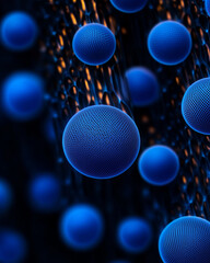 Poster - 3D spheres and molecular model in blue highlights with abstract background design for scientific illustrations