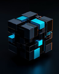 Poster - 3D cubes technology design structure on dark background with glass and metallic effect