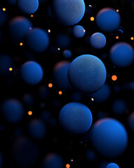 Poster - 3D spheres and abstract spheres in a digital graphic style with a blue and black background