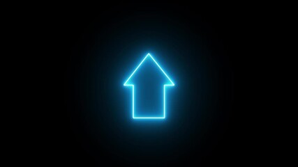 Canvas Print - Glowing neon up direction arrow icon animation. Neon upload arrow icon on black background. abstract arrow icon.