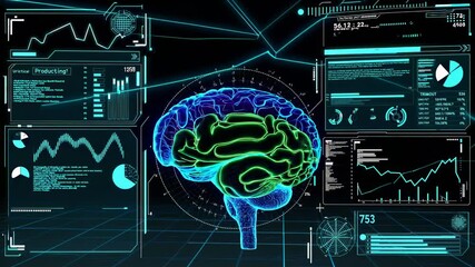 Leinwandbilder - Exploring the concepts of artificial intelligence and brain activity through colorful data visualization and graphics. Futuristic in hud, fui, gui, vfx style.