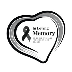 Wall Mural - in loving memory text and black ribbon sign in heart frame with line brush style vector design